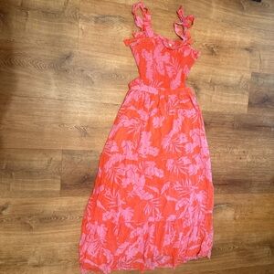 Floral Sleeveless Maxi Dress - Pink and Orange